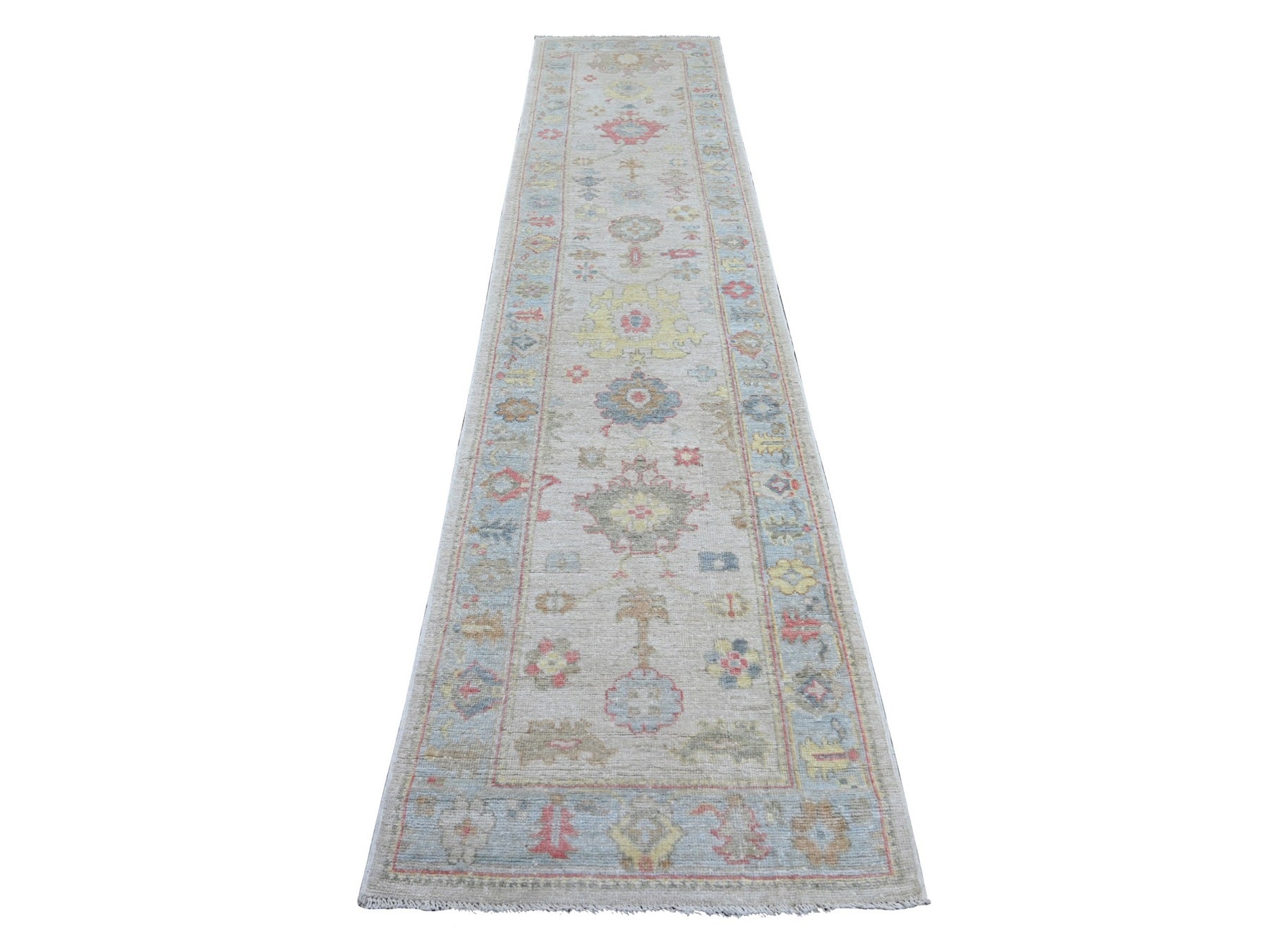 Grey 2'7" x 11'11" Oushak And Peshawar Hand knotted Wool Rug - Sku: O021584
