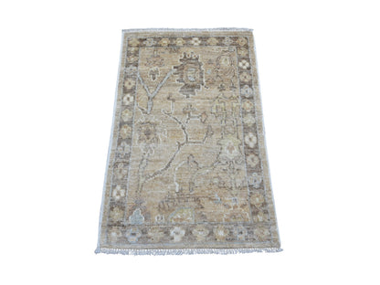 Brown 1'10" x 2'11" Oushak And Peshawar Hand knotted Wool Rug - Sku: O021590