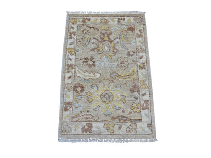 Brown 2'0" x 3'0" Oushak And Peshawar Hand knotted Wool Rug - Sku: O021595