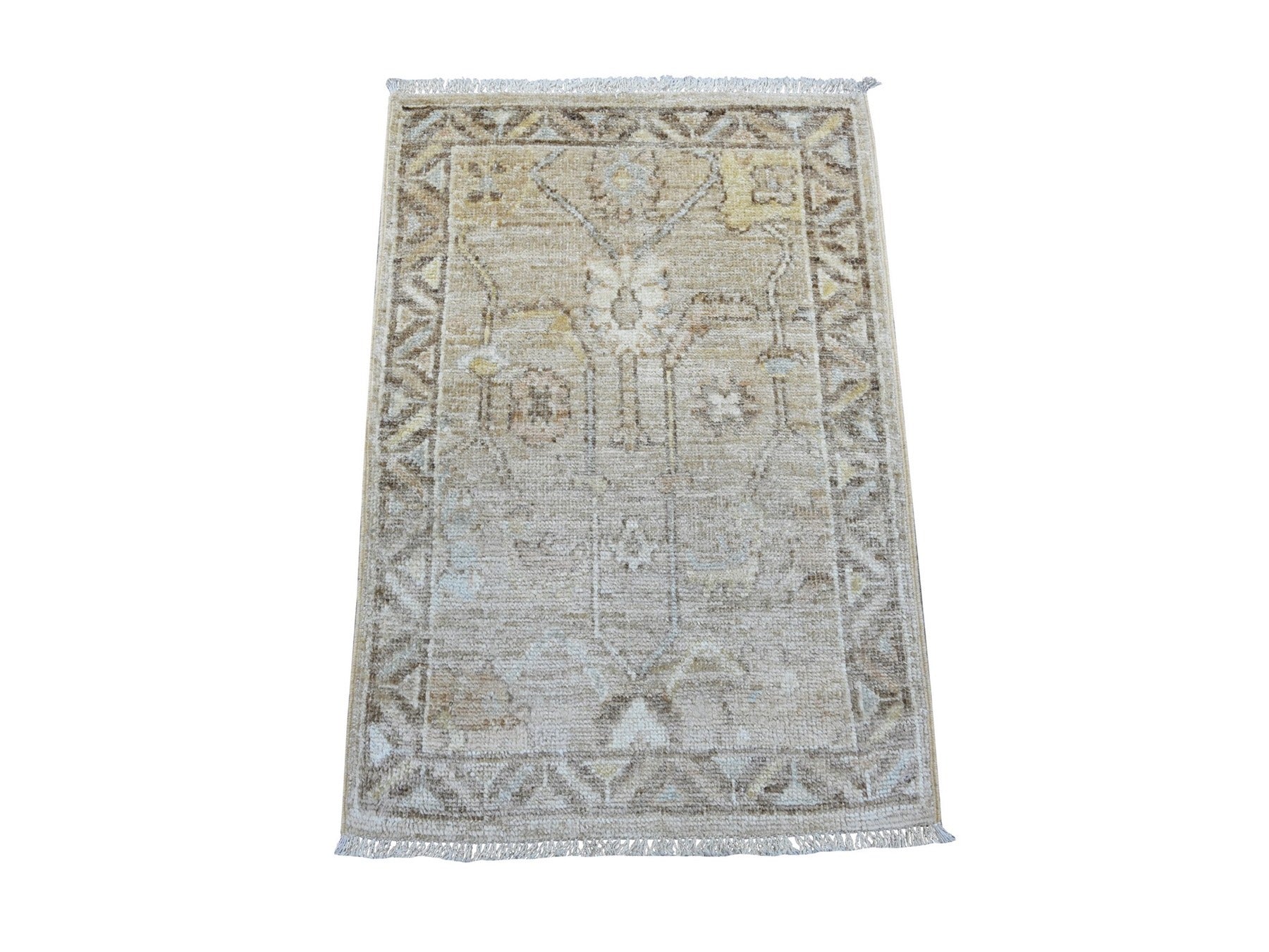 Brown 2'0" x 2'11" Oushak And Peshawar Hand knotted Wool Rug - Sku: O021596