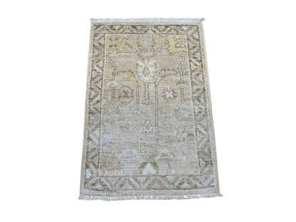 Brown 2'0" x 2'11" Oushak And Peshawar Hand knotted Wool Rug - Sku: O021596