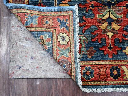 Blue 4'0" x 10'0" Tribal & Geometric Hand knotted Wool Rug - Sku: O021597