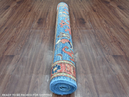 Blue 4'0" x 10'0" Tribal & Geometric Hand knotted Wool Rug - Sku: O021597