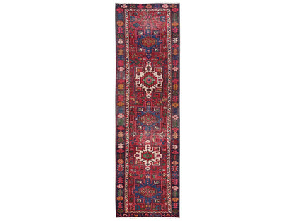 Vintage hand-knotted wool runner in Red & Colorful, 3'1" x 10'5" — SKU O02159