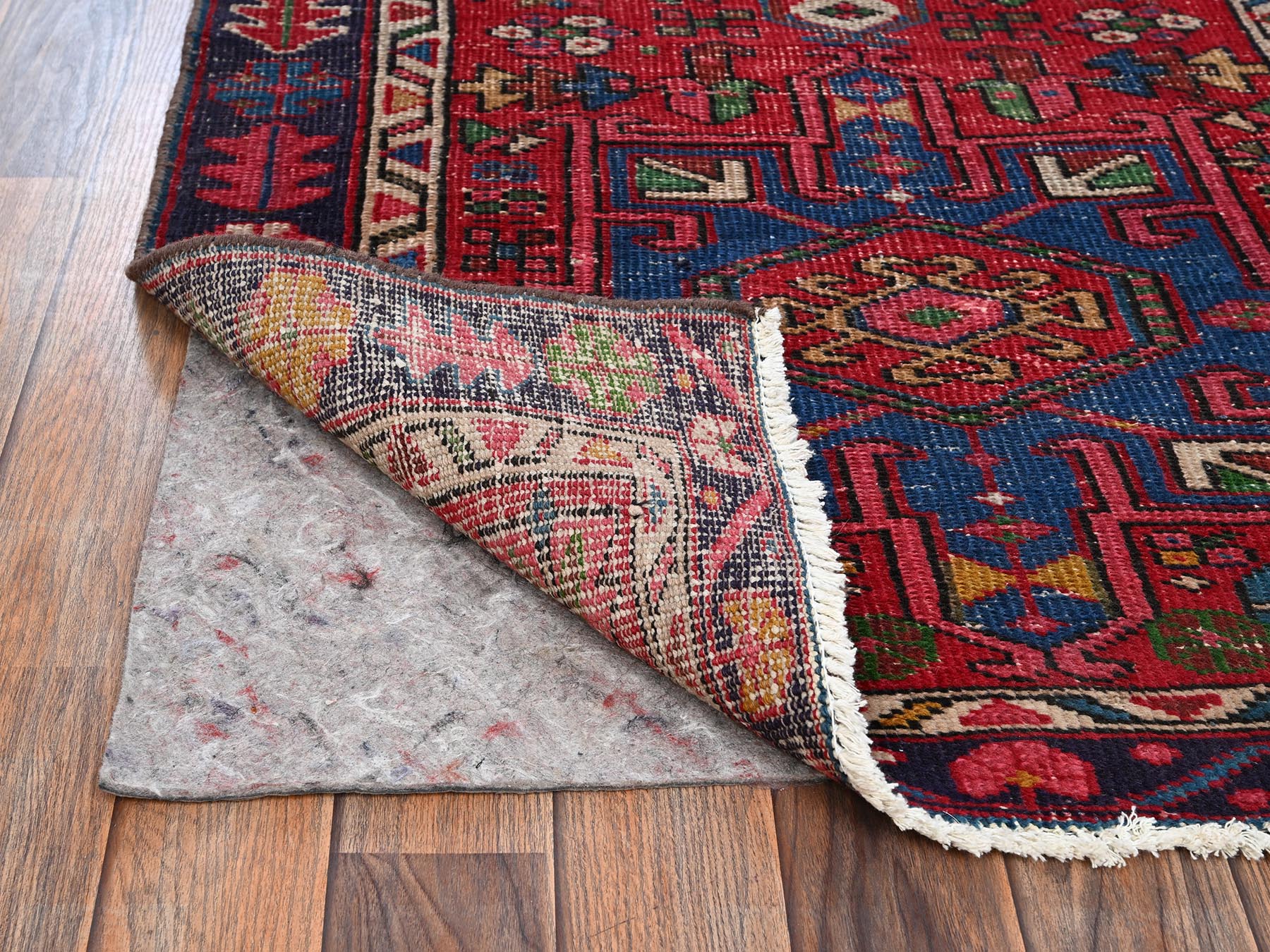 Vintage hand-knotted wool runner in Red & Colorful, 3'1" x 10'5" — SKU O02159 (view 3)
