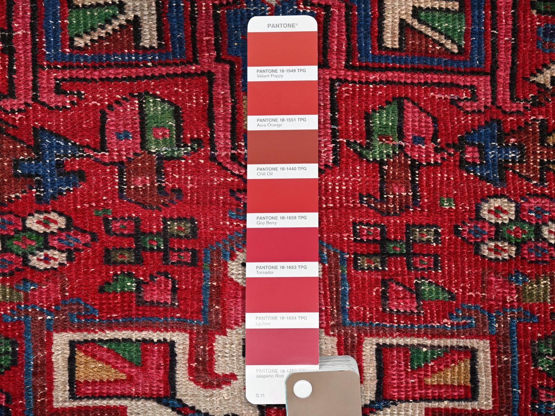 Vintage hand-knotted wool runner in Red & Colorful, 3'1" x 10'5" — SKU O02159 (view 4)