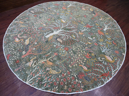 Green 12'2" x 12'2" Oushak And Peshawar Hand knotted Wool Rug - Sku: O021603