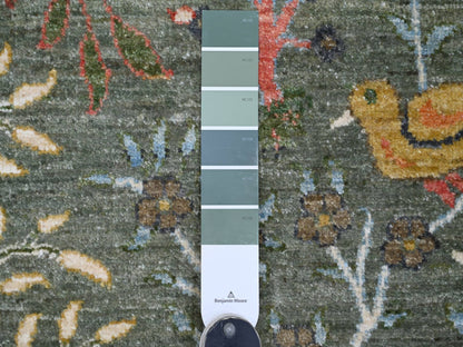 Green 12'2" x 12'2" Oushak And Peshawar Hand knotted Wool Rug - Sku: O021603