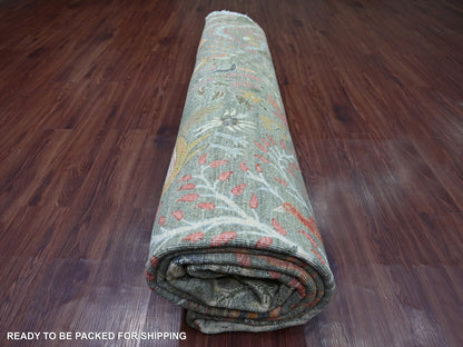 Green 12'2" x 12'2" Oushak And Peshawar Hand knotted Wool Rug - Sku: O021603