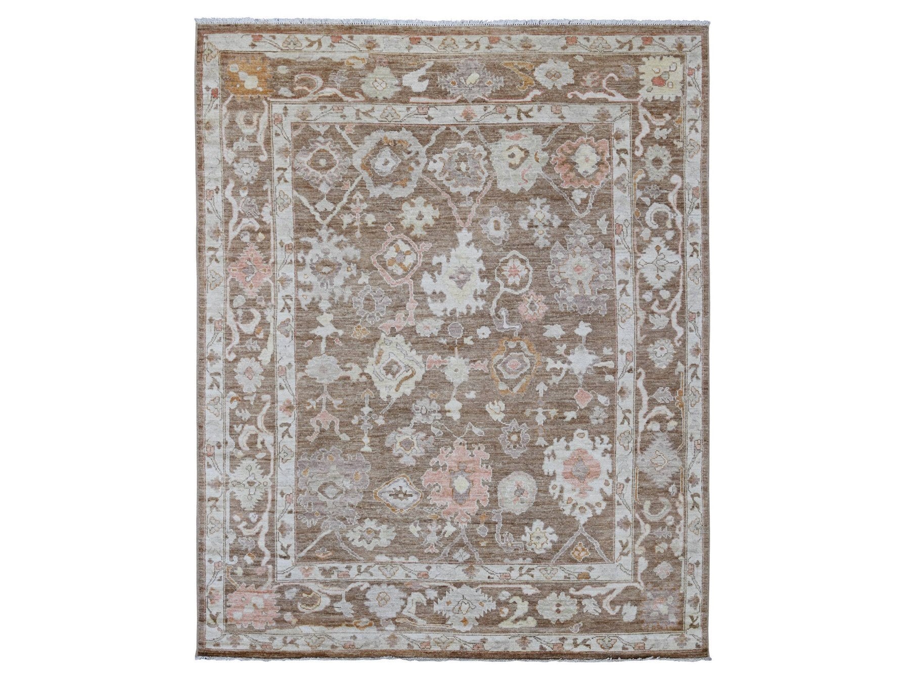 Brown 7'8" x 9'9" Oushak And Peshawar Hand knotted Wool Rug - Sku: O021608