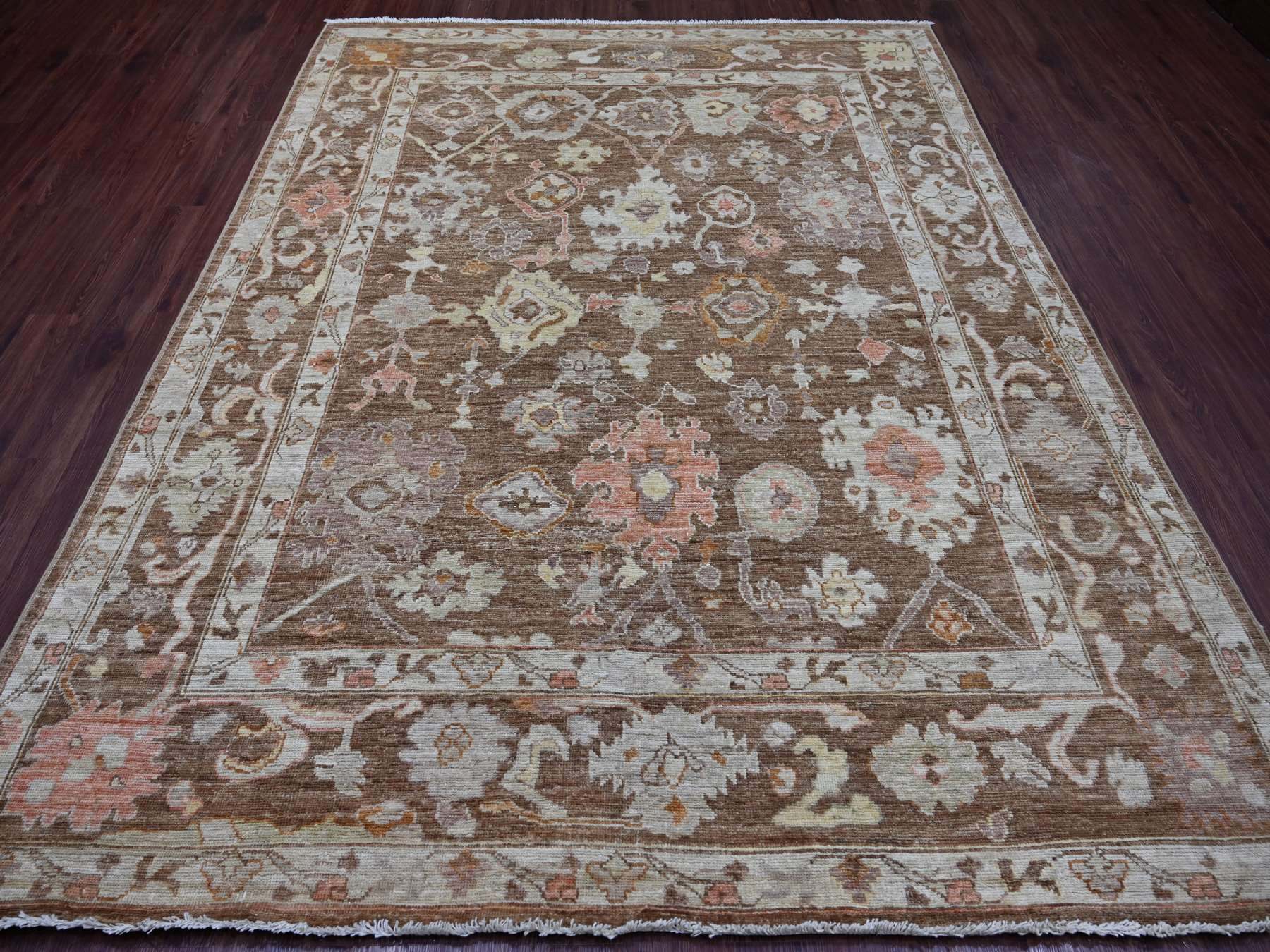 Brown 7'8" x 9'9" Oushak And Peshawar Hand knotted Wool Rug - Sku: O021608