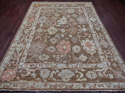 Brown 7'8" x 9'9" Oushak And Peshawar Hand knotted Wool Rug - Sku: O021608