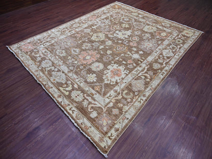 Brown 7'8" x 9'9" Oushak And Peshawar Hand knotted Wool Rug - Sku: O021608