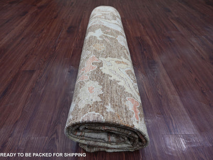 Brown 7'8" x 9'9" Oushak And Peshawar Hand knotted Wool Rug - Sku: O021608