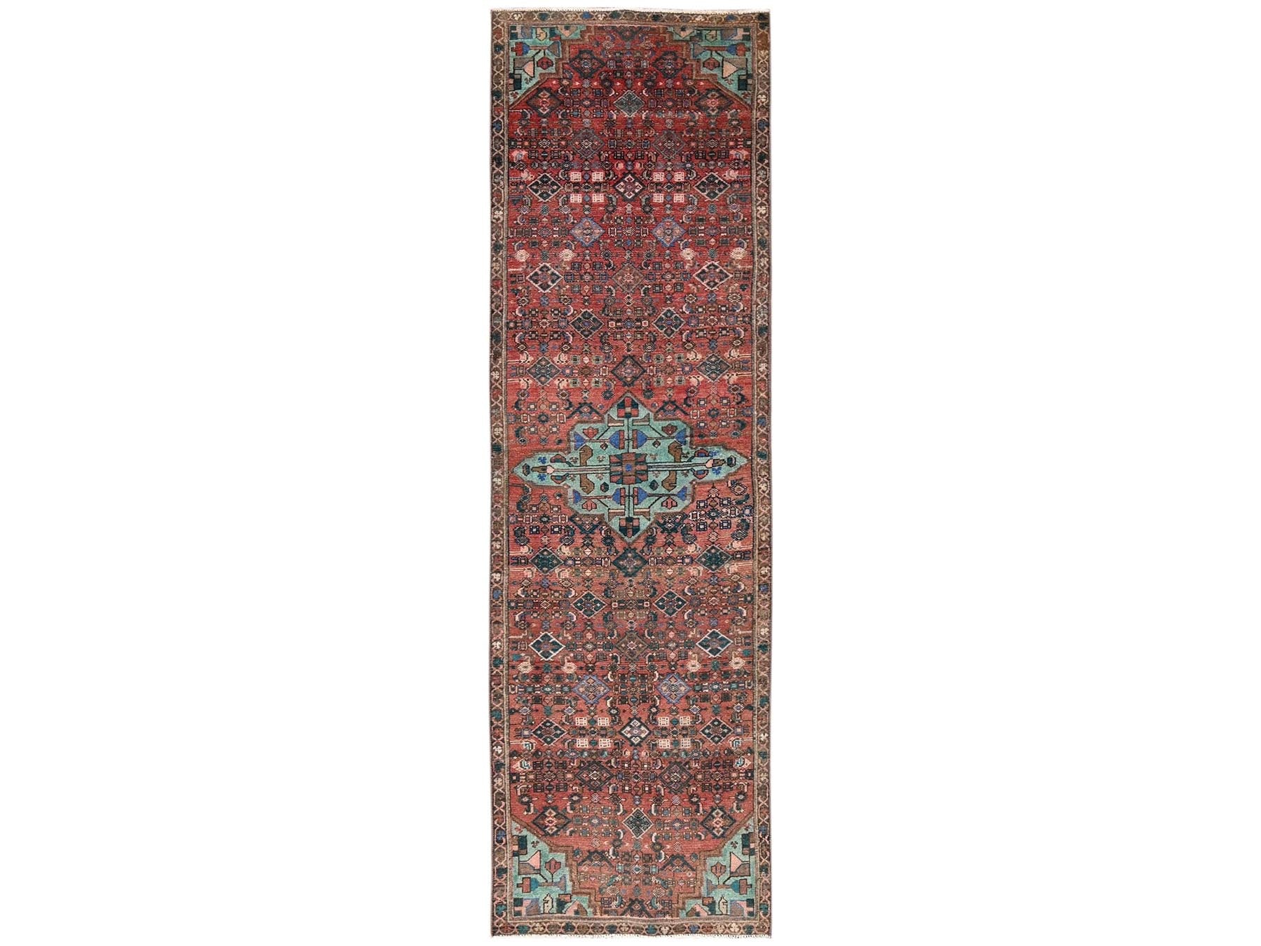 Vintage hand-knotted wool runner in Red & Brown, 2'7" x 9'2" — SKU O02160