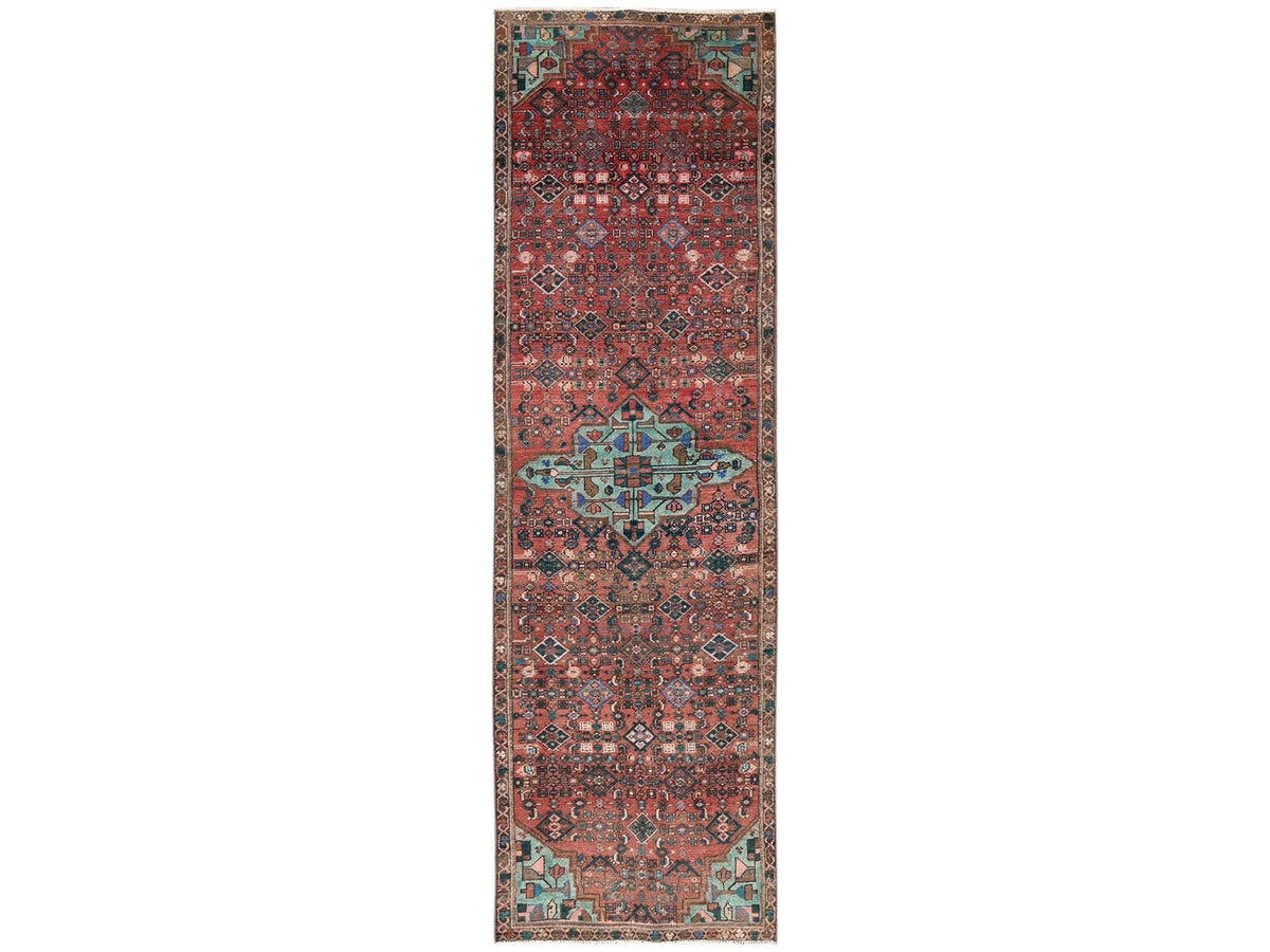 Vintage hand-knotted wool runner in Red & Brown, 2'7" x 9'2" — SKU O02160