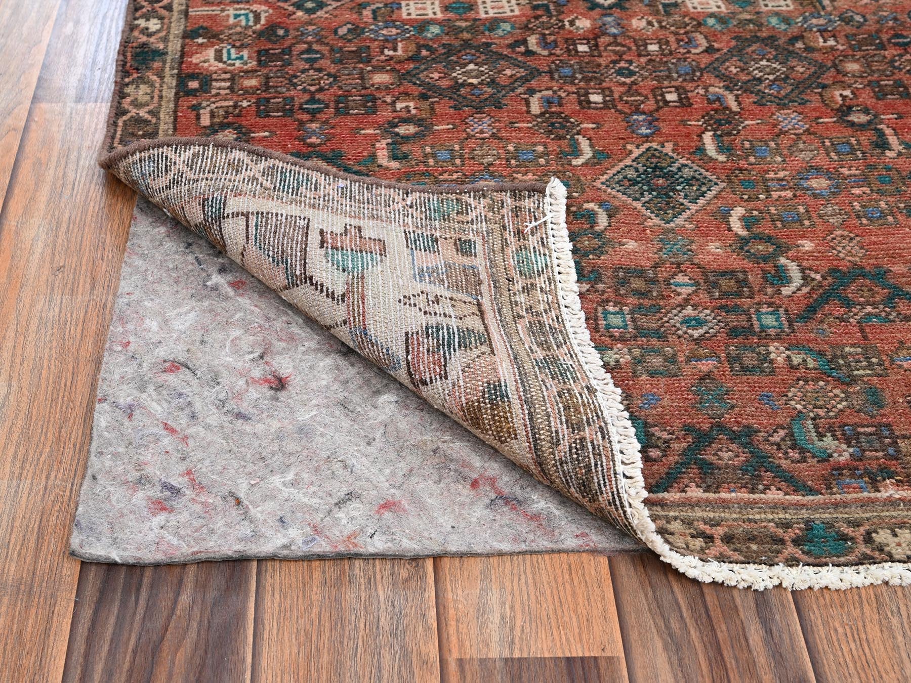 Vintage hand-knotted wool runner in Red & Brown, 2'7" x 9'2" — SKU O02160 (view 3)