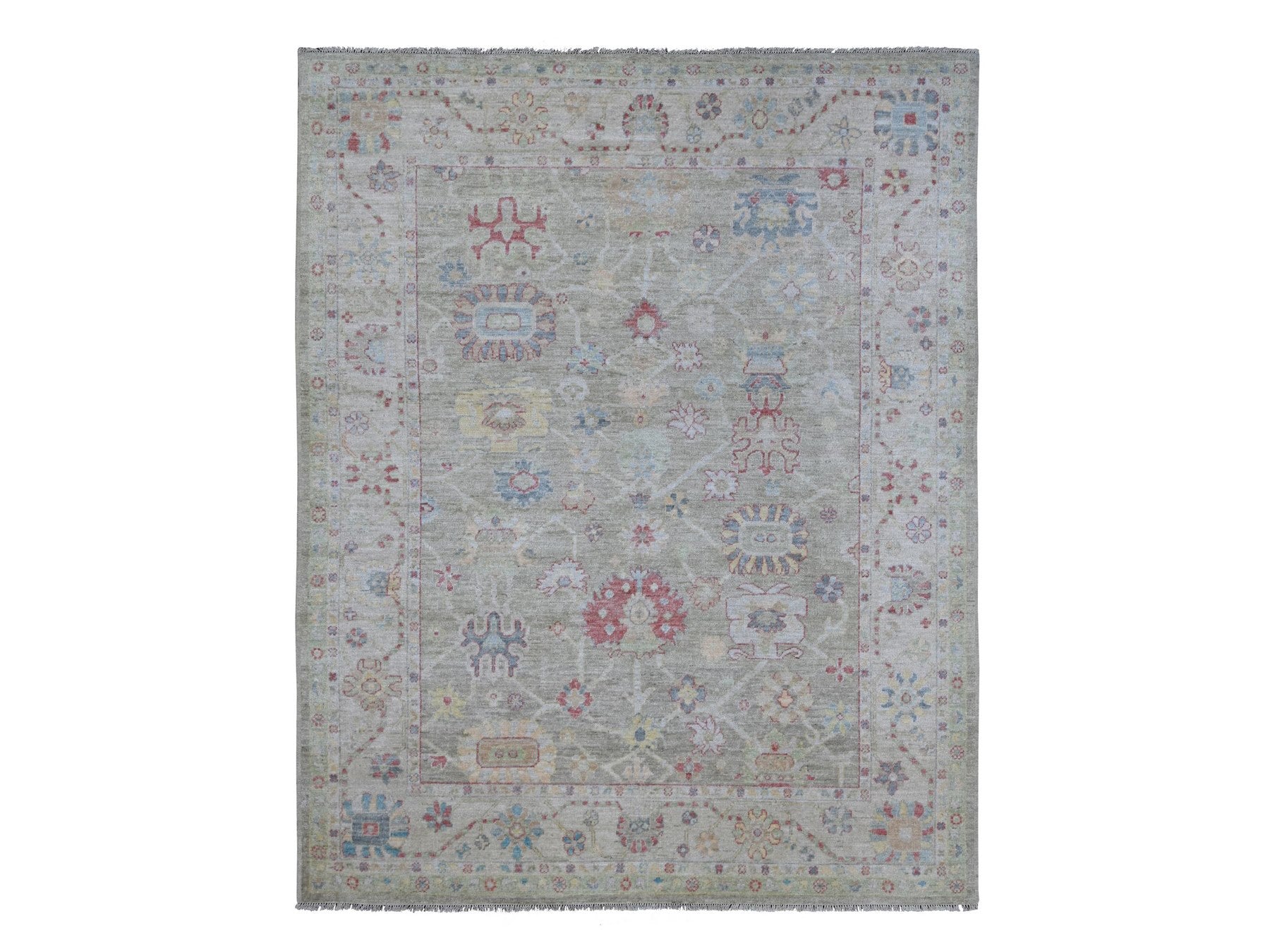 Green 8'0" x 9'10" Oushak And Peshawar Hand knotted Wool Rug - Sku: O021610