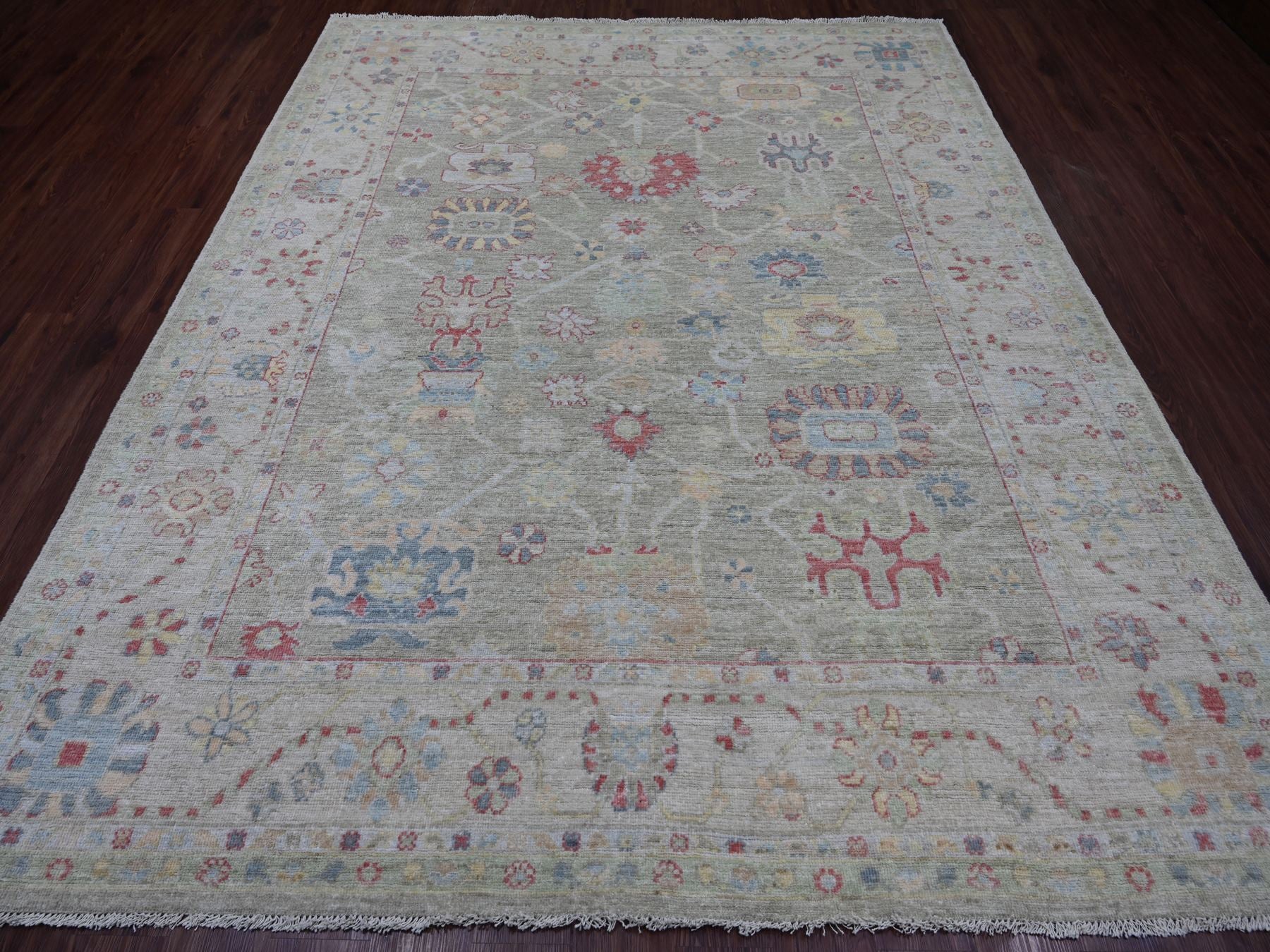 Green 8'0" x 9'10" Oushak And Peshawar Hand knotted Wool Rug - Sku: O021610