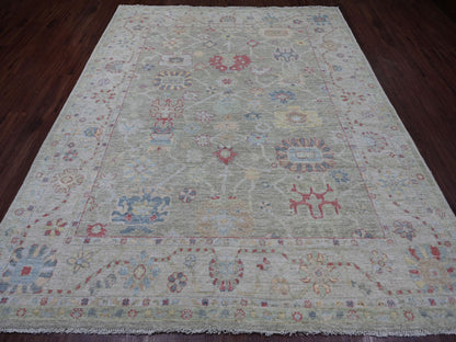 Green 8'0" x 9'10" Oushak And Peshawar Hand knotted Wool Rug - Sku: O021610