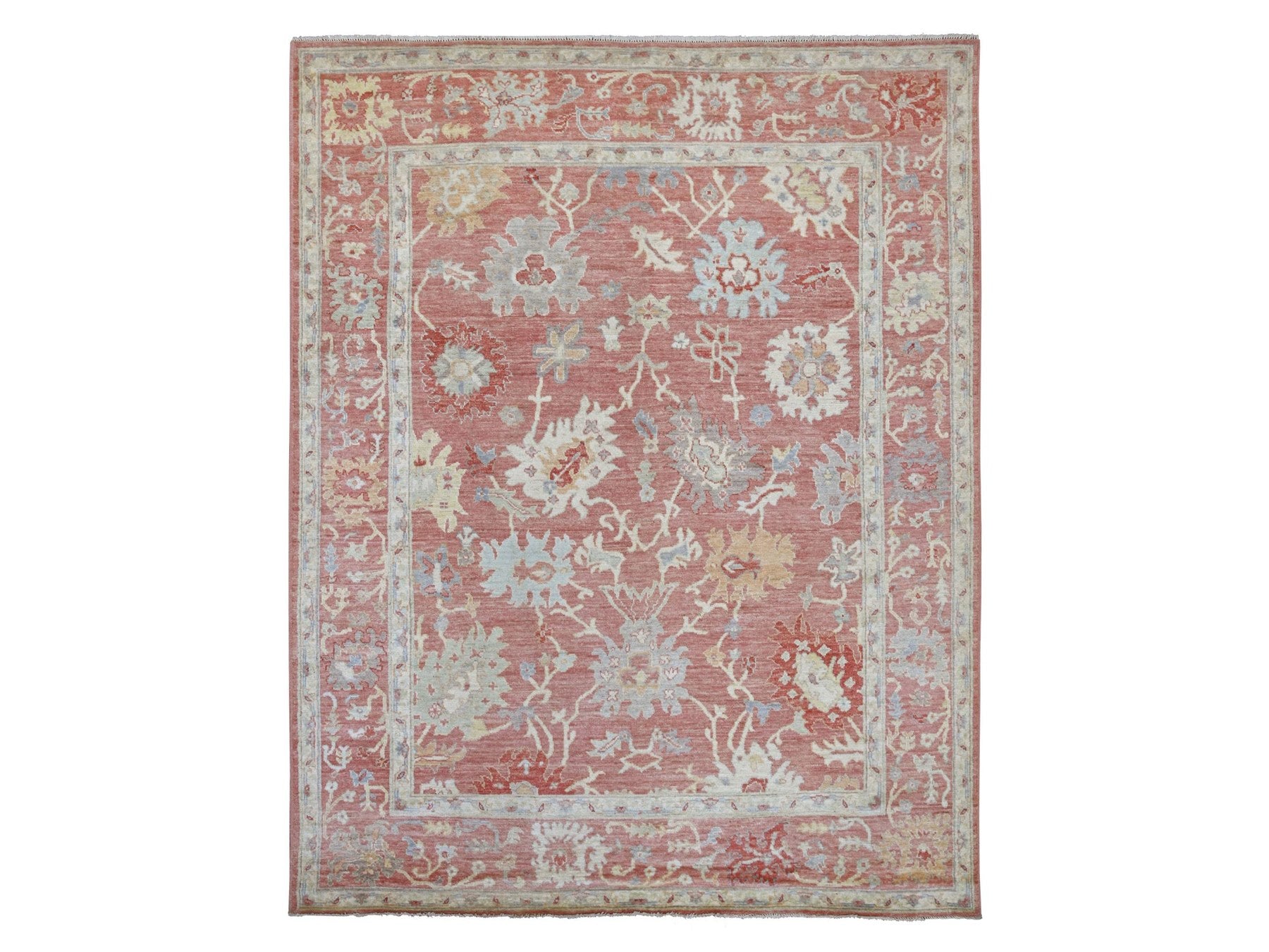 Pink 8'0" x 10'2" Oushak And Peshawar Hand knotted Wool Rug - Sku: O021611