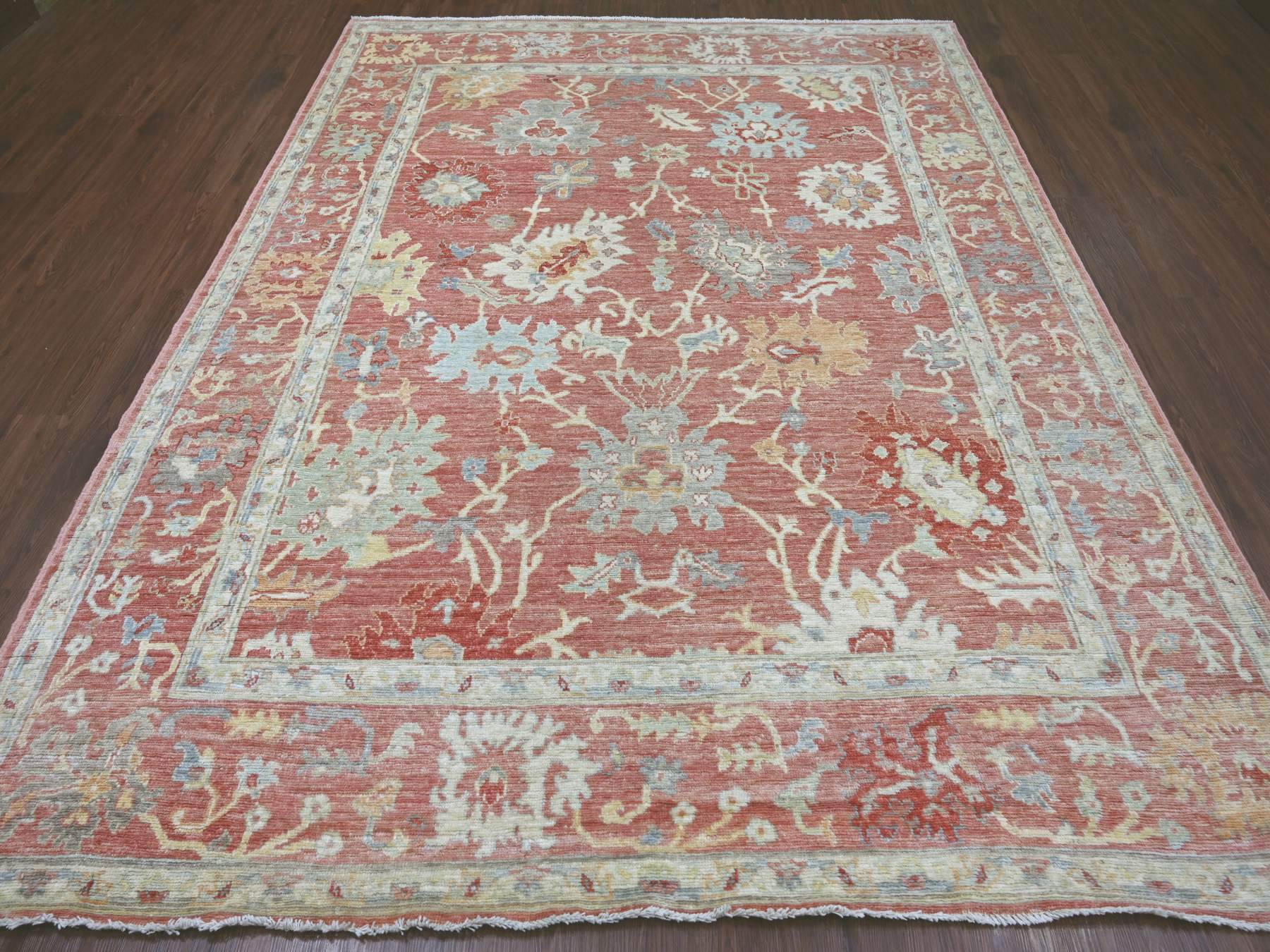 Pink 8'0" x 10'2" Oushak And Peshawar Hand knotted Wool Rug - Sku: O021611