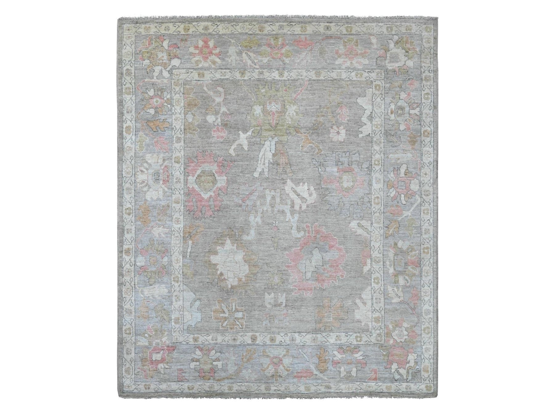 Grey 8'3" x 9'7" Oushak And Peshawar Hand knotted Wool Rug - Sku: O021614
