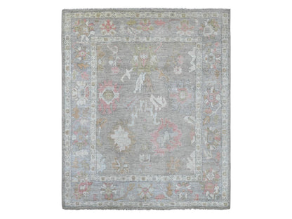 Grey 8'3" x 9'7" Oushak And Peshawar Hand knotted Wool Rug - Sku: O021614