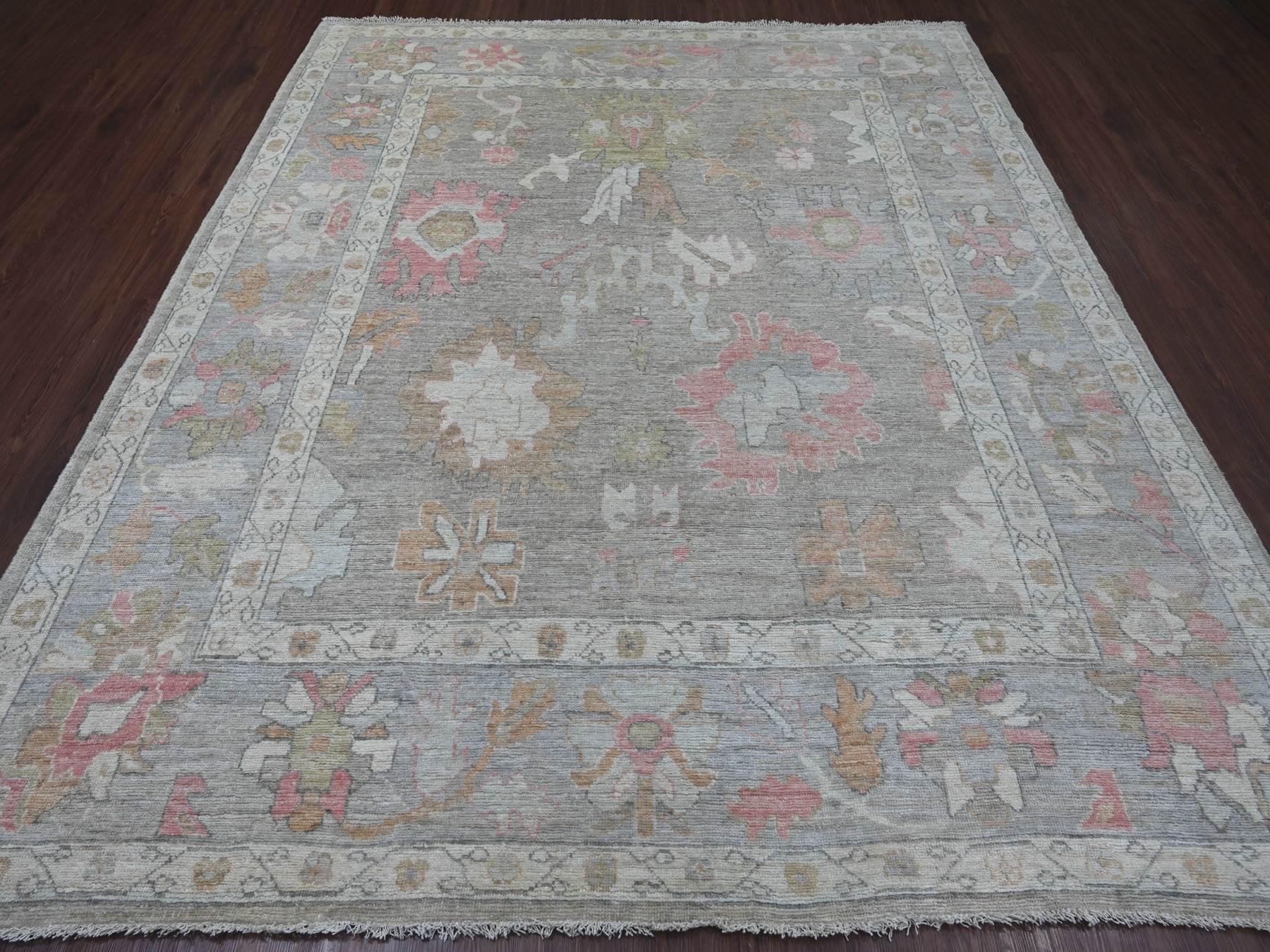 Grey 8'3" x 9'7" Oushak And Peshawar Hand knotted Wool Rug - Sku: O021614