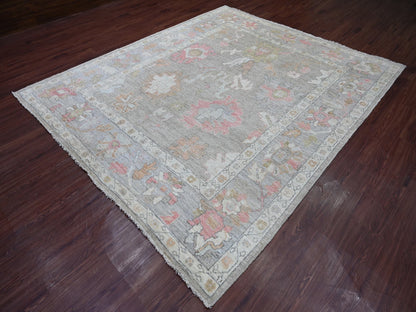 Grey 8'3" x 9'7" Oushak And Peshawar Hand knotted Wool Rug - Sku: O021614