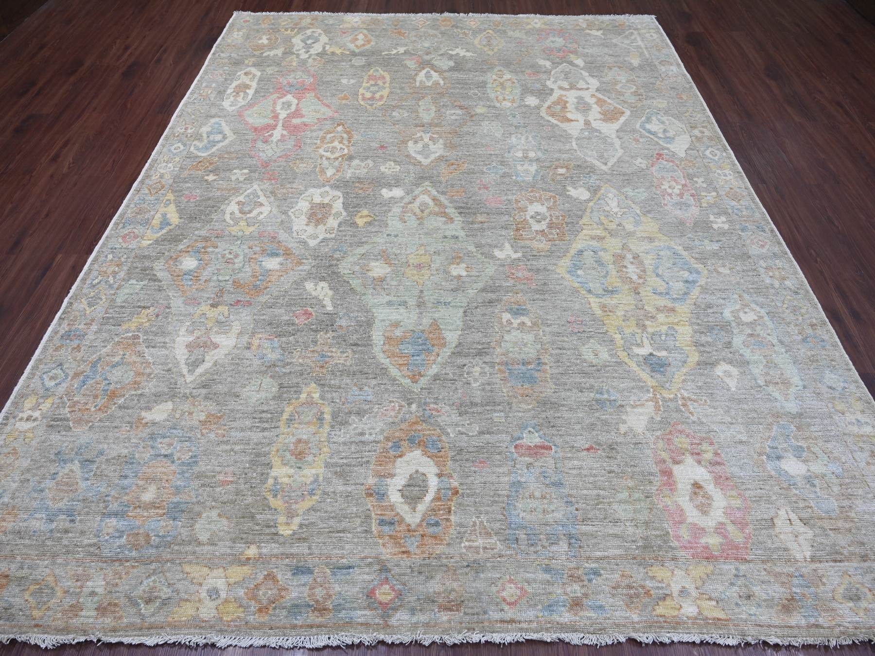 Grey 8'4" x 10'4" Oushak And Peshawar Hand knotted Wool Rug - Sku: O021615