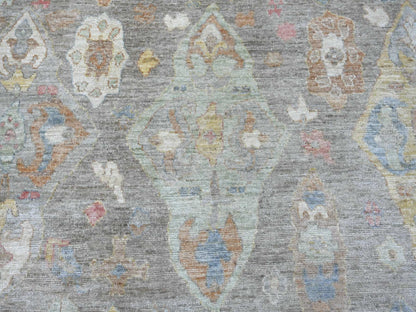 Grey 8'4" x 10'4" Oushak And Peshawar Hand knotted Wool Rug - Sku: O021615