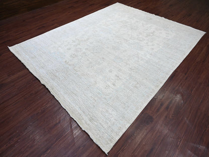 Ivory 7'9" x 9'11" Oushak And Peshawar Hand knotted Wool Rug - Sku: O021616