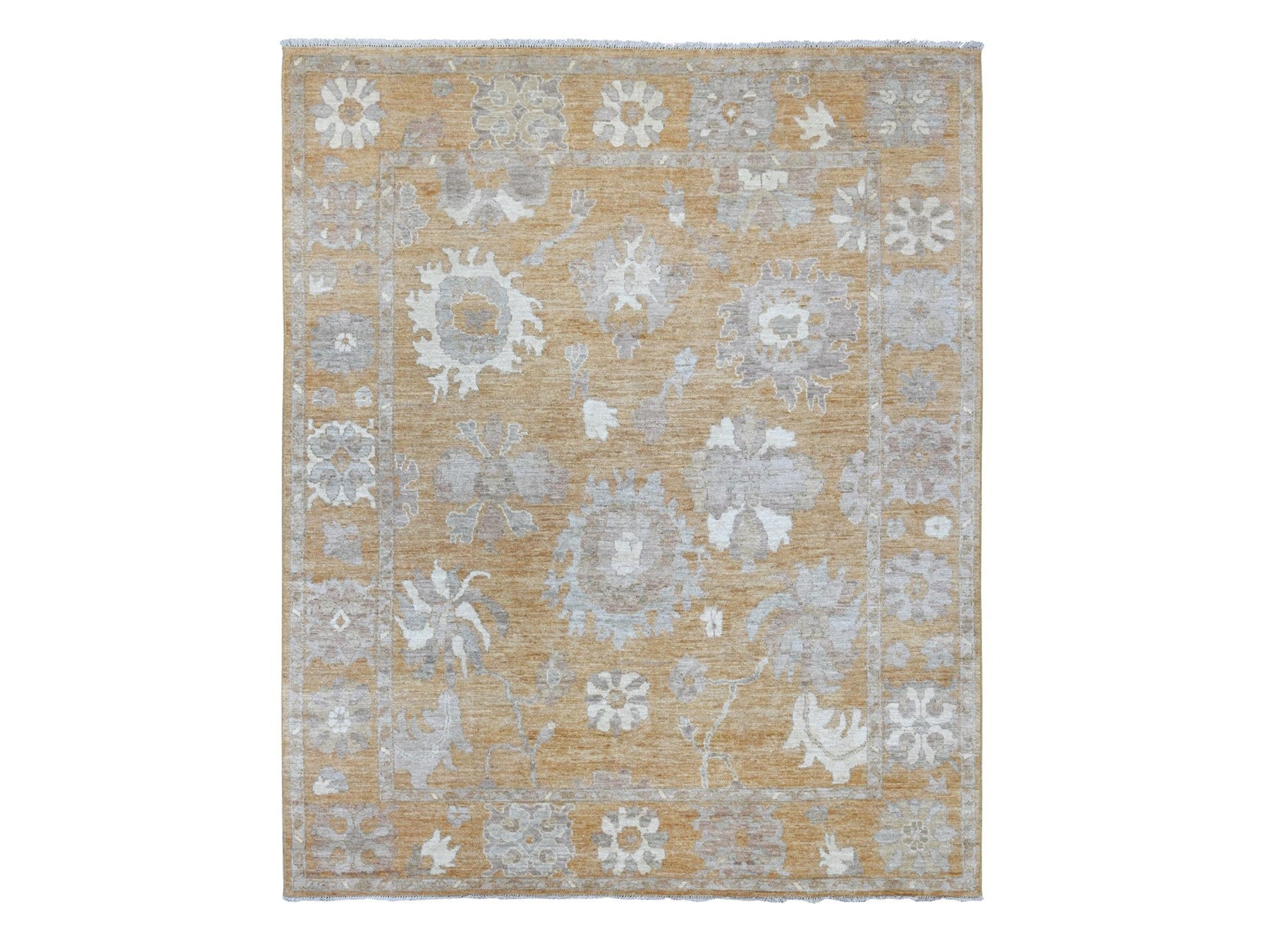 Brown 7'10" x 9'8" Oushak And Peshawar Hand knotted Wool Rug - Sku: O021617