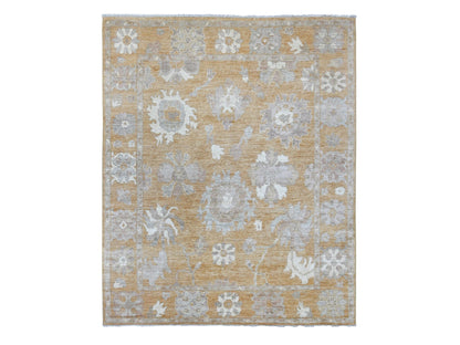 Brown 7'10" x 9'8" Oushak And Peshawar Hand knotted Wool Rug - Sku: O021617