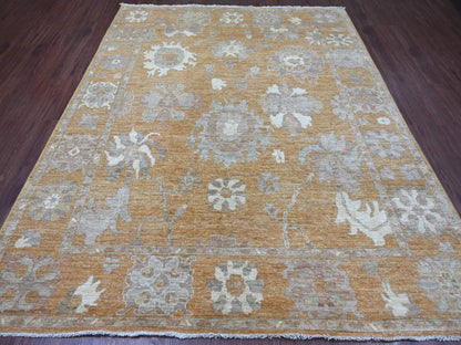 Brown 7'10" x 9'8" Oushak And Peshawar Hand knotted Wool Rug - Sku: O021617