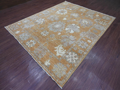 Brown 7'10" x 9'8" Oushak And Peshawar Hand knotted Wool Rug - Sku: O021617