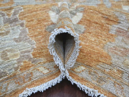 Brown 7'10" x 9'8" Oushak And Peshawar Hand knotted Wool Rug - Sku: O021617