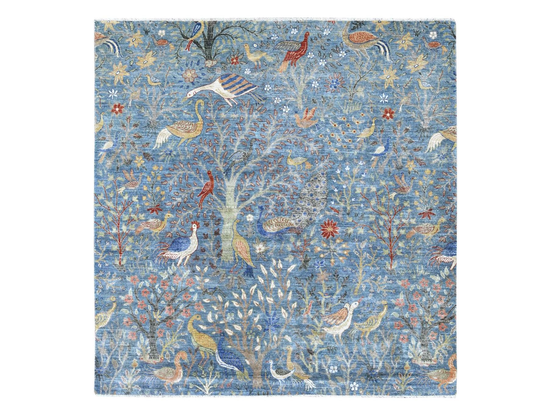 Blue 8'1" x 8'2" Oushak And Peshawar Hand knotted Wool Rug - Sku: O021619