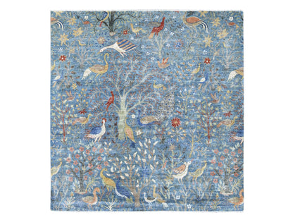 Blue 8'1" x 8'2" Oushak And Peshawar Hand knotted Wool Rug - Sku: O021619