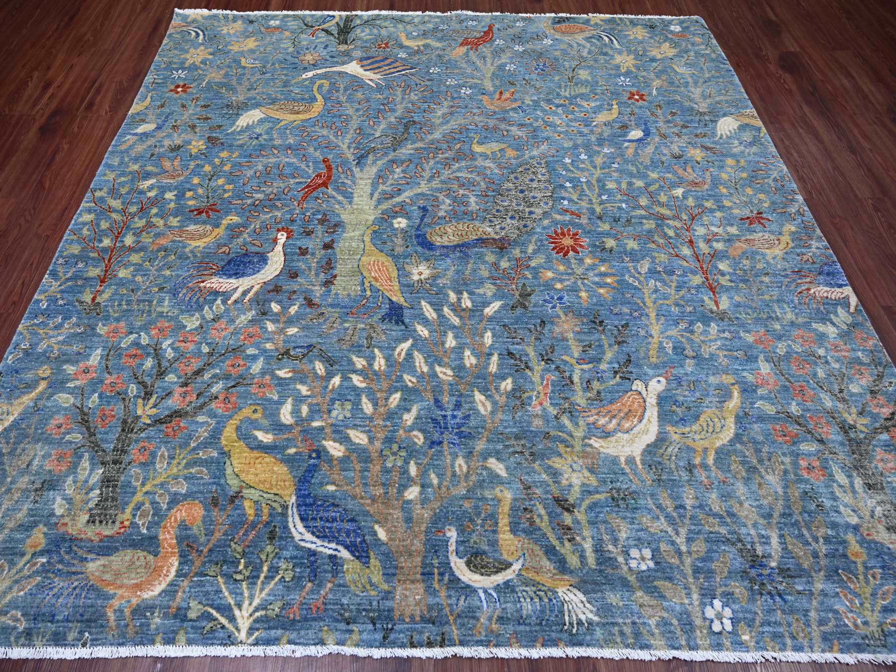 Blue 8'1" x 8'2" Oushak And Peshawar Hand knotted Wool Rug - Sku: O021619