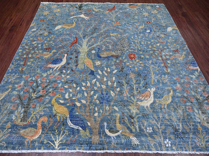 Blue 8'1" x 8'2" Oushak And Peshawar Hand knotted Wool Rug - Sku: O021619