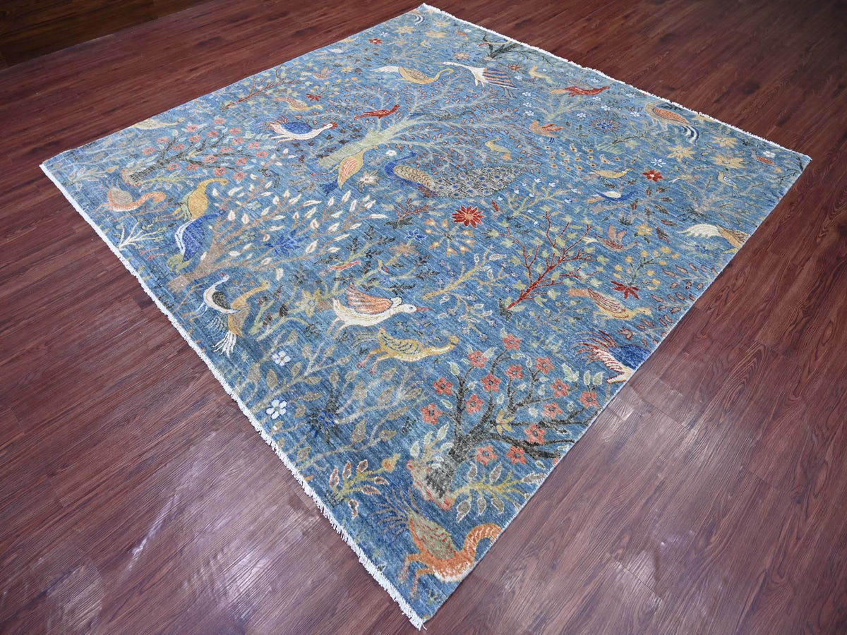 Peshawar Oushak hand-knotted wool rug in Blue, 8'1" x 8'2" — SKU O021619 (view 3)