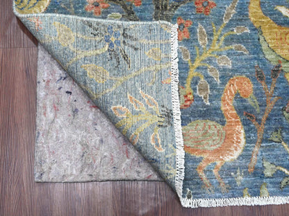 Blue 8'1" x 8'2" Oushak And Peshawar Hand knotted Wool Rug - Sku: O021619
