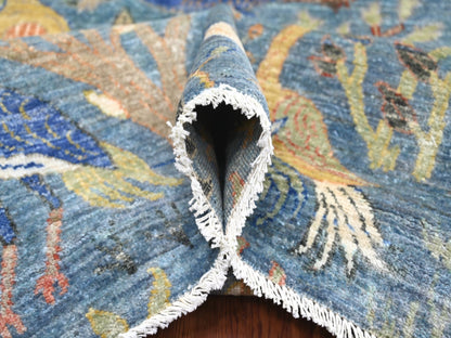 Blue 8'1" x 8'2" Oushak And Peshawar Hand knotted Wool Rug - Sku: O021619