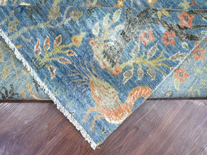 Blue 8'1" x 8'2" Oushak And Peshawar Hand knotted Wool Rug - Sku: O021619