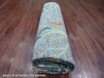Blue 8'1" x 8'2" Oushak And Peshawar Hand knotted Wool Rug - Sku: O021619