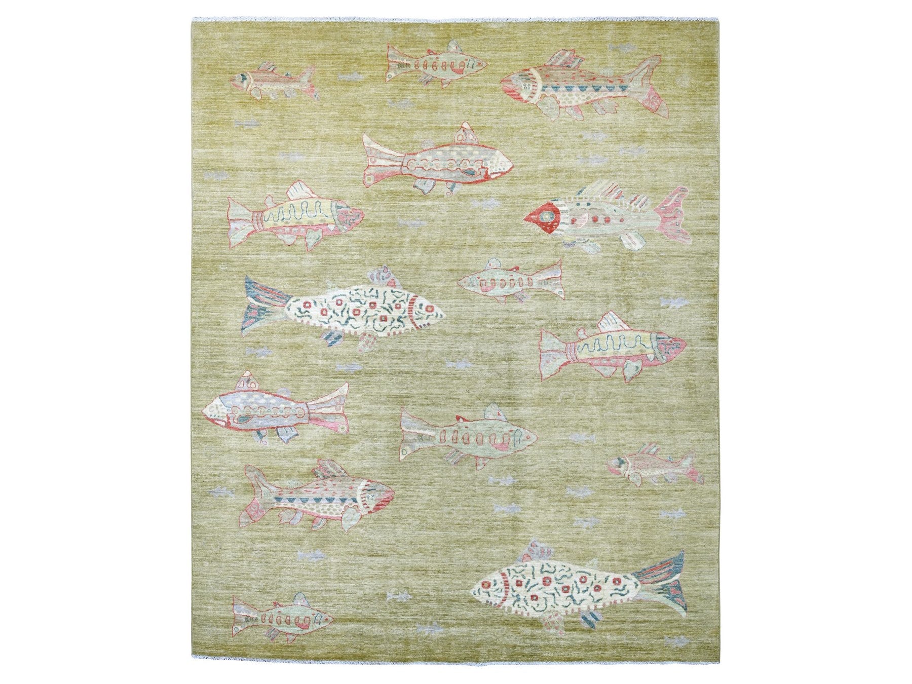 Green 8'2" x 9'9" Modern and Contemporary Hand knotted Wool Rug - Sku: O021620