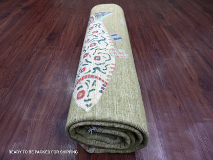 Green 8'2" x 9'9" Modern and Contemporary Hand knotted Wool Rug - Sku: O021620