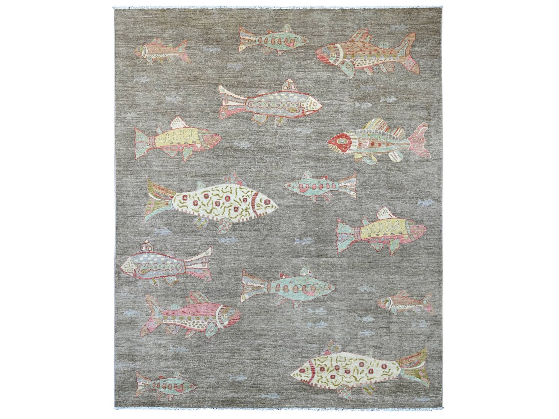 Grey 7'9" x 9'7" Modern and Contemporary Hand knotted Wool Rug - Sku: O021621